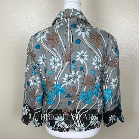 Rare Floral Silk Jacket ASO Phoebe Halliwell Charmed Gray Blue Flower Medium - Picture 6 of 11